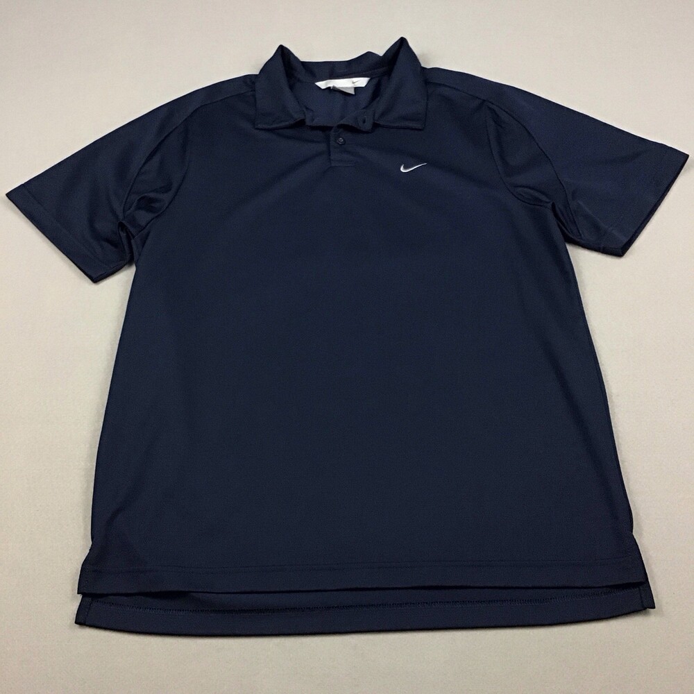 Vintage Nike Shirt Men Large Navy Blue Silver Swoosh Short Sleeve Polo Y2K 2000s